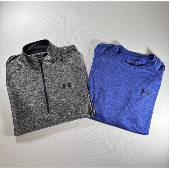Under Armour Men’s Shirt Bundle (2) Large 1/4 Zip Pullover+HeatGear Long Sleeve - Picture 1 of 16
